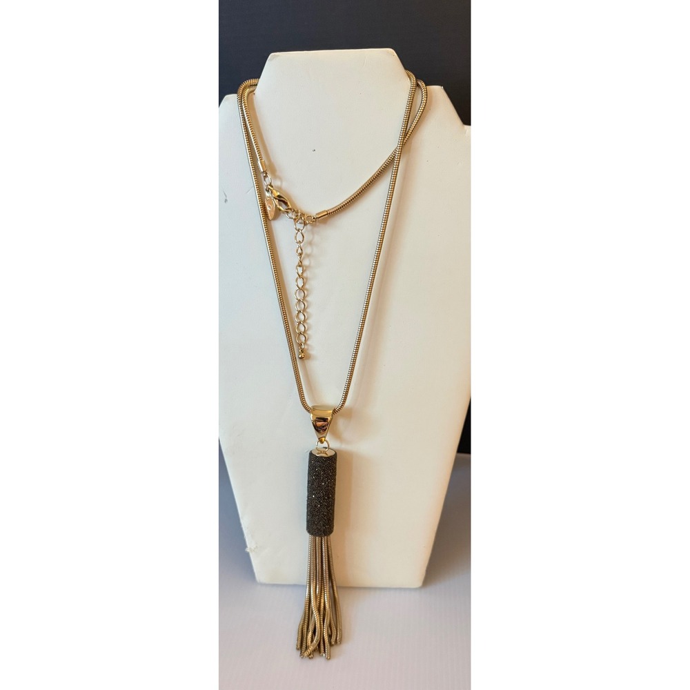 Chicos Womens Necklace Gold Tone Snake Chain Tassel Pendant Statement Piece